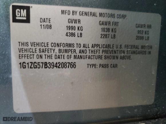 2009 Chevrolet Malibu LS w/1FL with VIN 1G1ZG57B394208766, listed as a Copart auction lot 51763375 with 161,266 mi miles and Salvage Title. Bid and sale history available at carsss.com. Image 14.