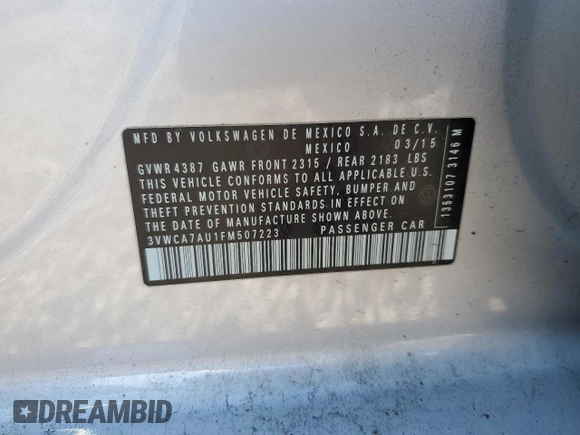 2015 Volkswagen Golf SportWagen TDI SEL with VIN 3VWCA7AU1FM507223, listed as a Copart auction lot 41859025 with 210,364 mi miles and Salvage Title. Bid and sale history available at carsss.com. Image 13.