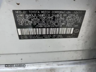 2012 Lexus ES 330 with VIN JTHBK1EG8C2478978, listed as a Copart auction lot 63374845 with Not provided miles and Clean title. Bid and sale history available at DreamBid. Image 12.