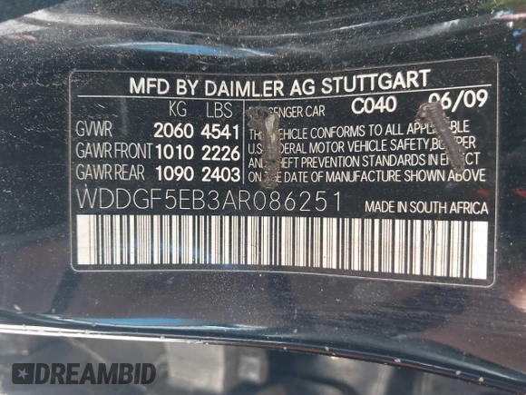 2010 Mercedes-Benz C-Class C 300 Sport with VIN WDDGF5EB3AR086251, listed as a IAAI auction lot 41814225 with 182,114 mi miles. Bid and sale history available at carsss.com. Image 9.