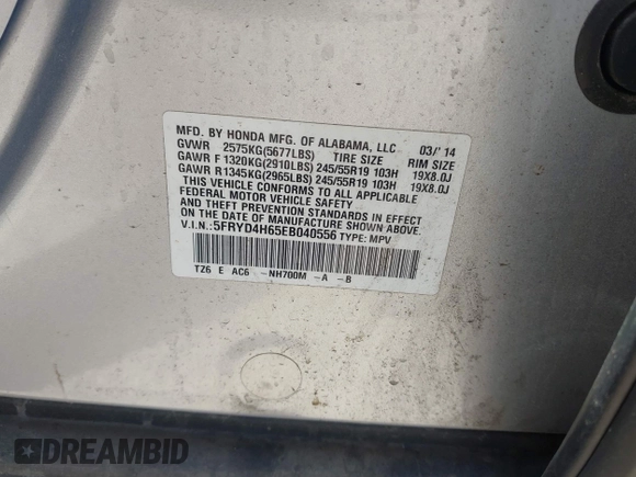 2014 Acura MDX Technology with VIN 5FRYD4H65EB040556, listed as a IAAI auction lot 42620203 with 178,791 mi miles and . Bid and sale history available at DreamBid. Image 9.