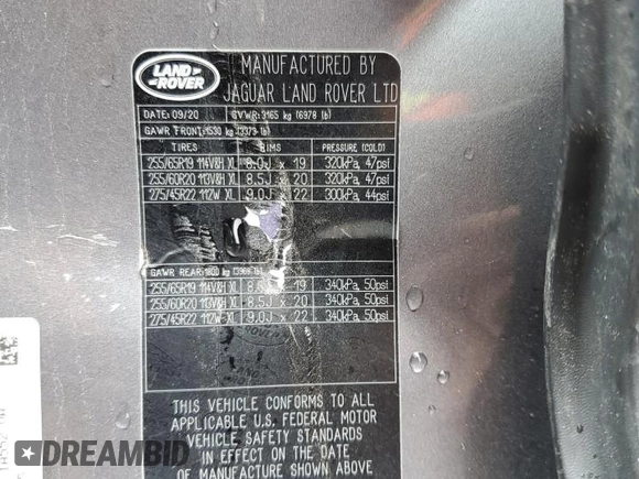 2020 Land Rover Defender SE z VIN SALEP7EU5L2023135, wystawiony jako Copart lot #53918005 z przebiegiem 73 427 mil mil oraz Szkoda całkowita • Salvage title. Historia ofert i sprzedaży dostępna na DreamBid. Obrazek 13.