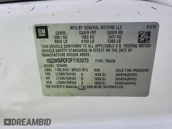 2015 Chevrolet Express Cargo with VIN 1GCWGFCF2F1163079, listed as a IAAI auction lot 42832363 with 183,774 mi miles and . Bid and sale history available at DreamBid. Image 47.