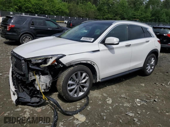 2021 Infiniti QX50 Luxe with VIN 3PCAJ5BB9MF120951, listed as a Copart auction lot 55303395 with 28,437 mi miles and Salvage title. Bid and sale history available at DreamBid. Image 1.
