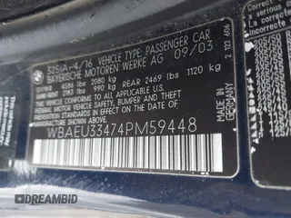 2004 BMW 3 Series 325xi with VIN WBAEU33474PM59448, listed as a IAAI auction lot 41942051 with 103,570 mi miles and . Bid and sale history available at DreamBid. Image 9.