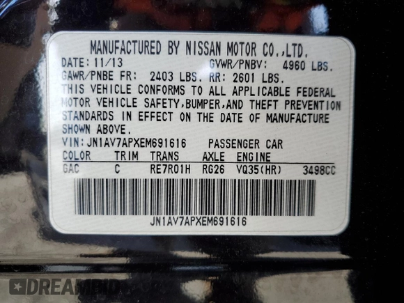 2014 Infiniti Q50 Hybrid Premium with VIN JN1AV7APXEM691616, listed as a Copart auction lot 51646095 with 133,670 mi miles and Clean Title. Bid and sale history available at DreamBid. Image 13.