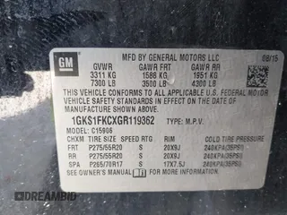 2016 GMC Yukon XL SLE with VIN 1GKS1FKCXGR119362, listed as a IAAI auction lot 41240298 with 234,175 mi miles. Bid and sale history available at carsss.com. Image 9.