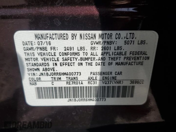 2017 Infiniti QX50 with VIN JN1BJ0RR6HM400773, listed as a Copart auction lot 71645864 with 104,987 mi miles and Salvage Title. Bid and sale history available at carsss.com. Image 13.