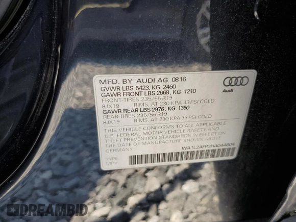2017 Audi Q5 Premium Plus z VIN WA1L2AFP3HA044804, wystawiony jako Copart lot #59055925 z przebiegiem 121 666 mil mil oraz Szkoda całkowita • Salvage title. Historia ofert i sprzedaży dostępna na DreamBid. Obrazek 13.