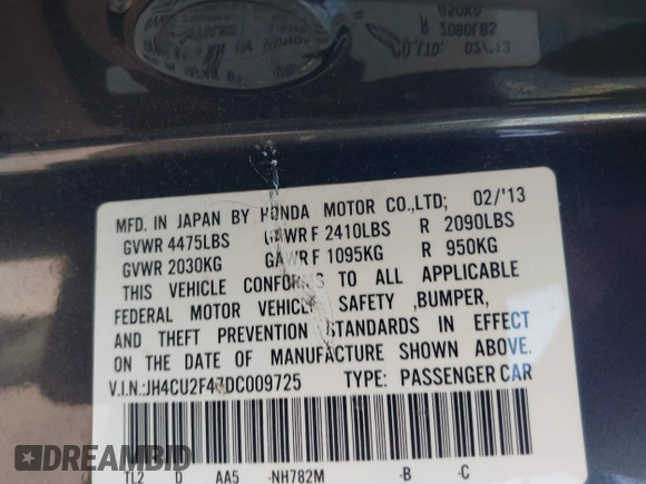 2013 Acura TSX с VIN JH4CU2F47DC009725, выставлен на аукционе IAAI как лот 42567008 с пробегом 97 480 миль миль и . История ставок и продаж доступна на DreamBid. Изображение 9.