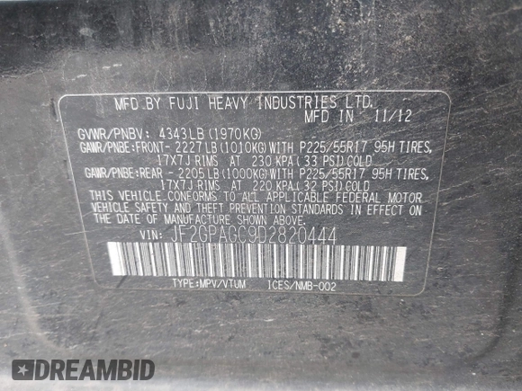 2013 Subaru Crosstrek Limited с VIN JF2GPAGC9D2820444, выставлен на аукционе IAAI как лот 42121954 с пробегом 123 325 миль миль и . История ставок и продаж доступна на DreamBid. Изображение 9.