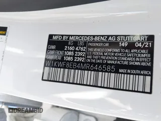 2021 Mercedes-Benz C 300 with VIN W1KWF8EB4MR646585, listed as a IAAI auction lot 42544380 with 21,610 mi miles and . Bid and sale history available at DreamBid. Image 9.