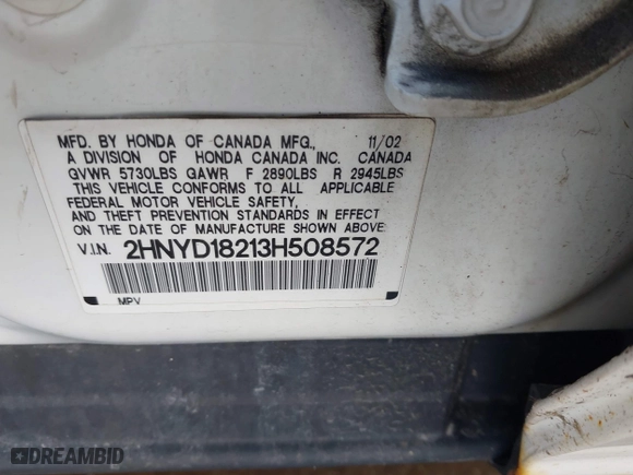 2003 Acura MDX with VIN 2HNYD18213H508572, listed as a IAAI auction lot 41521463 with 214,161 mi miles. Bid and sale history available at carsss.com. Image 9.