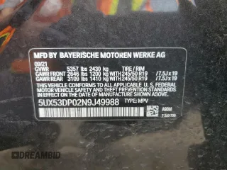 2022 BMW X3 xDrive30i with VIN 5UX53DP02N9J49988, listed as a Copart auction lot 52030915 with 32,916 mi miles and Salvage Title. Bid and sale history available at DreamBid. Image 14.