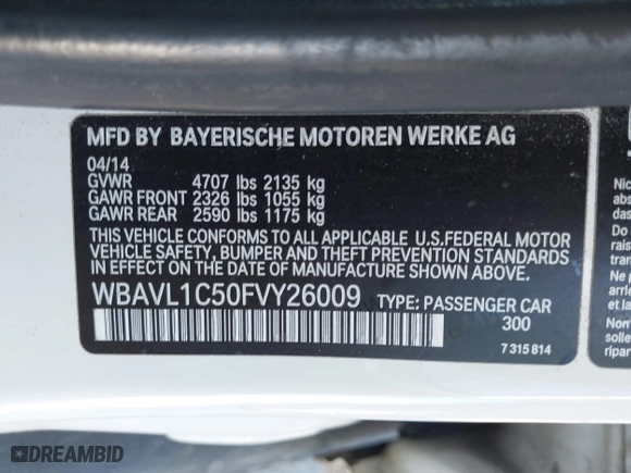 2015 BMW X1 xDrive28i with VIN WBAVL1C50FVY26009, listed as a IAAI auction lot 41495667 with 109,807 mi miles. Bid and sale history available at carsss.com. Image 9.
