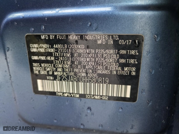 2017 Subaru Forester with VIN JF2SJABC0HH580819, listed as a Copart auction lot 51320605 with 72,062 mi miles and Salvage Title. Bid and sale history available at carsss.com. Image 14.