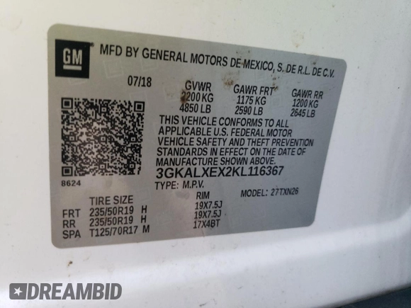2019 GMC Terrain Denali with VIN 3GKALXEX2KL116367, listed as a Copart auction lot 85319184 with 178,516 mi miles and Salvage Title. Bid and sale history available at DreamBid. Image 13.