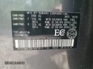 2022 Subaru Outback with VIN 4S4BTDNC2N3202592, listed as a Copart auction lot 58601125 with Not provided miles and Clean title. Bid and sale history available at DreamBid. Image 14.
