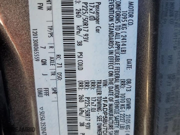 2013 Ford C-Max Hybrid SEL with VIN 1FADP5BU7DL551059, listed as a Copart auction lot 50410735 with 85,397 mi miles and Salvage Title. Bid and sale history available at carsss.com. Image 13.