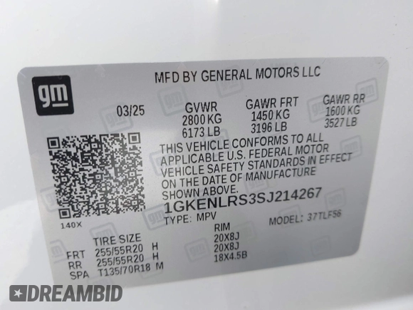 2025 GMC Acadia FWD Denali z VIN 1GKENLRS3SJ214267, wystawiony jako IAAI lot #42290521 z przebiegiem Nie podano mil oraz . Historia ofert i sprzedaży dostępna na DreamBid. Obrazek 9.