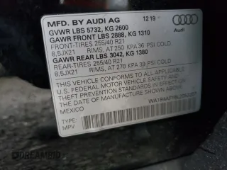 2020 Audi SQ5 Premium Plus with VIN WA1B4AFY6L2053207, listed as a Copart auction lot 82851853 with 50,085 mi miles and . Bid and sale history available at DreamBid. Image 13.