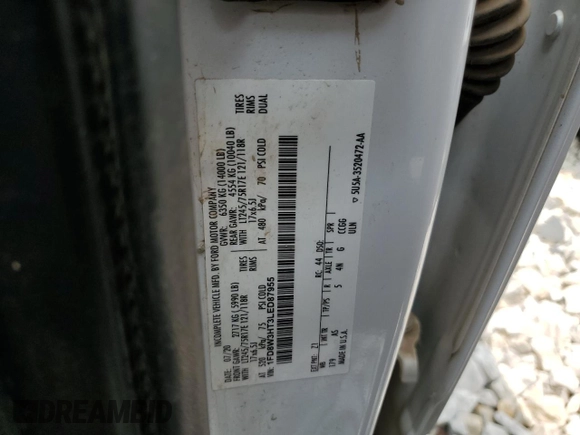 2020 Ford F-350 XL with VIN 1FD8W3HT3LED87955, listed as a Copart auction lot 57363303 with Not provided miles and Salvage title. Bid and sale history available at DreamBid. Image 13.