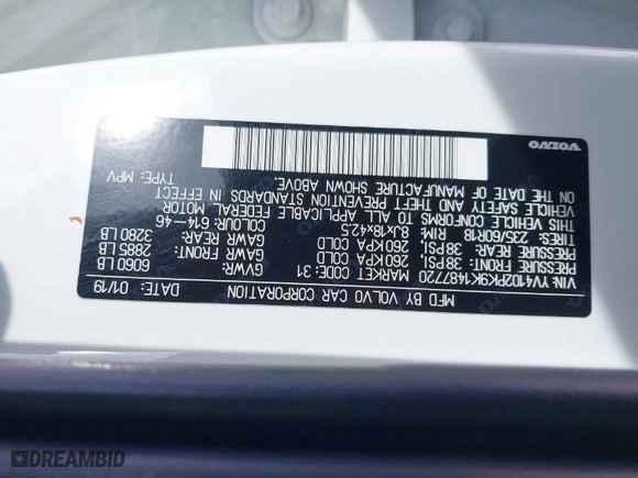 2019 Volvo XC90 Momentum with VIN YV4102PK9K1487720, listed as a IAAI auction lot 41415991 with 59402 miles. Bid and sale history available at carsss.com. Image 9.