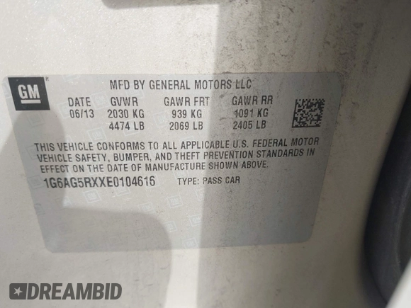 2014 Cadillac ATS Standard AWD with VIN 1G6AG5RXXE0104616, listed as a IAAI auction lot 42353317 with 123,169 mi miles and . Bid and sale history available at DreamBid. Image 9.