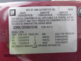 2009 Chevrolet Equinox LS with VIN 2CNDL13F296213742, listed as a IAAI auction lot 41725711 with 194,684 mi miles. Bid and sale history available at carsss.com. Image 9.