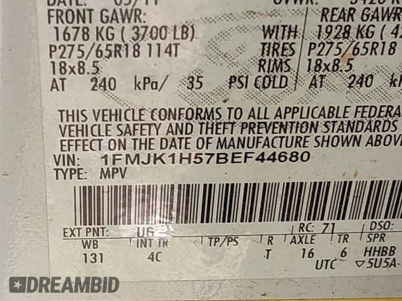 2011 Ford Expedition Max XLT с VIN 1FMJK1H57BEF44680, выставлен на аукционе IAAI как лот 42052578 с пробегом 171 357 миль миль и . История ставок и продаж доступна на DreamBid. Изображение 9.