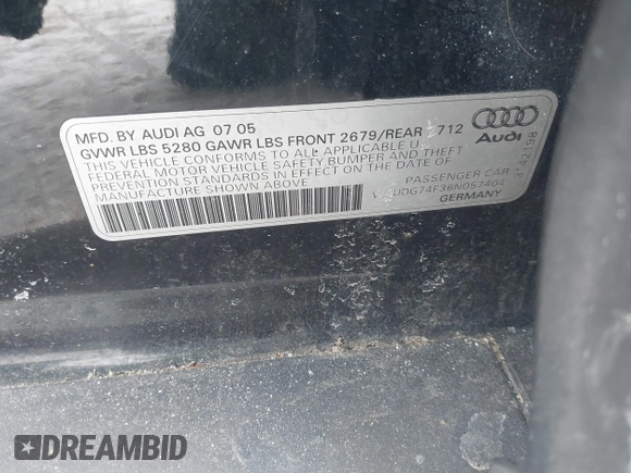 2006 Audi A6 with VIN WAUDG74F36N057404, listed as a IAAI auction lot 41611377 with 207,481 mi miles. Bid and sale history available at carsss.com. Image 9.