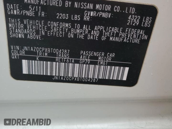 2011 Nissan LEAF SL-e with VIN JN1AZ0CPXBT004287, listed as a Copart auction lot 48035995 with 44,730 mi miles and Clean Title. Bid and sale history available at carsss.com. Image 12.