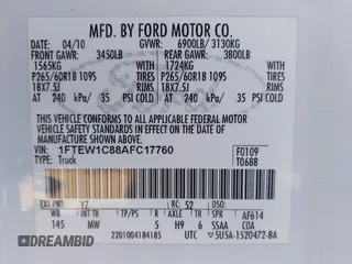 2010 Ford F-150 XL with VIN 1FTEW1C88AFC17760, listed as a IAAI auction lot 41642517 with 247,923 mi miles. Bid and sale history available at carsss.com. Image 9.