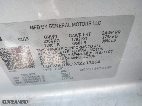 2018 Chevrolet Silverado 1500 LT with VIN 1GCVKREC2JZ232264, listed as a IAAI auction lot 41154082 with 132,429 mi miles. Bid and sale history available at carsss.com. Image 9.