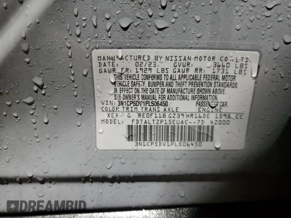 2023 Nissan Kicks SR with VIN 3N1CP5DV1PL506450, listed as a Copart auction lot 45346485 with 28,194 mi miles and Salvage Title. Bid and sale history available at DreamBid. Image 13.