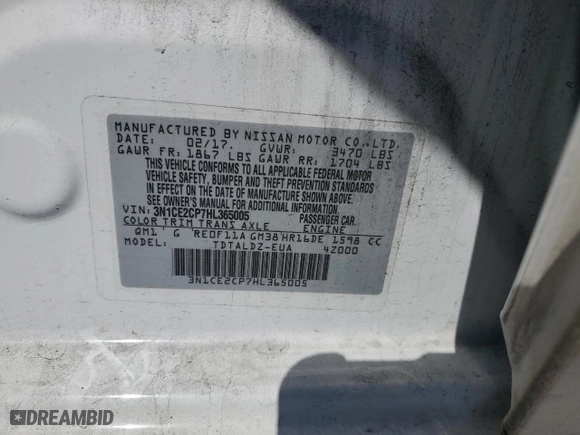 2017 Nissan Versa Note SV with VIN 3N1CE2CP7HL365005, listed as a Copart auction lot 47855145 with 95,573 mi miles and Salvage Title. Bid and sale history available at carsss.com. Image 12.