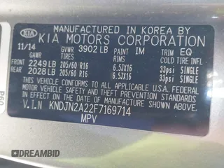 2015 Kia Soul with VIN KNDJN2A22F7169714, listed as a IAAI auction lot 41431556 with 122,834 mi miles. Bid and sale history available at carsss.com. Image 9.