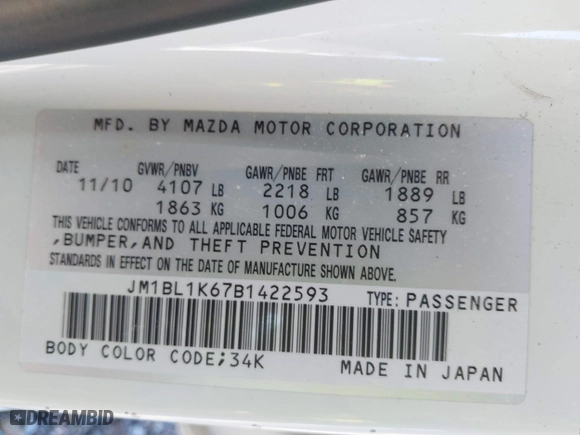 2011 Mazda Mazda3 s Sport with VIN JM1BL1K67B1422593, listed as a IAAI auction lot 42008239 with 112,793 mi miles. Bid and sale history available at carsss.com. Image 9.