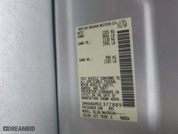 2018 Nissan Maxima SL with VIN 1N4AA6AP8JC377889, listed as a Copart auction lot 49079285 with 110,625 mi miles and Salvage Title. Bid and sale history available at carsss.com. Image 12.