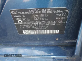 2018 Hyundai Sonata SE z VIN 5NPE24AF7JH697147, wystawiony jako IAAI lot #42253796 z przebiegiem 72 605 mil mil oraz . Historia ofert i sprzedaży dostępna na DreamBid. Obrazek 9.