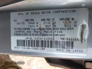 2010 Mazda Mazda3 i Touring with VIN JM1BL1SG5A1349036, listed as a IAAI auction lot 42038645 with 115,944 mi miles. Bid and sale history available at carsss.com. Image 9.