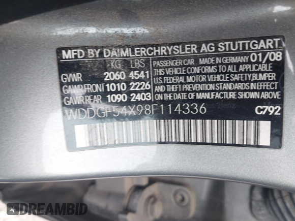 2008 Mercedes-Benz C 300 Sport with VIN WDDGF54X98F114336, listed as a IAAI auction lot 42204684 with 181,625 mi miles and . Bid and sale history available at carsss.com. Image 9.