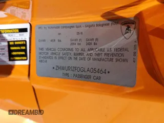 2016 Lamborghini Huracan LP 610-4 с VIN ZHWUR1ZF0GLA05464, выставлен на аукционе Copart как лот 60296214 с пробегом Не указан миль и Списание • Salvage title. История ставок и продаж доступна на DreamBid. Изображение 13.