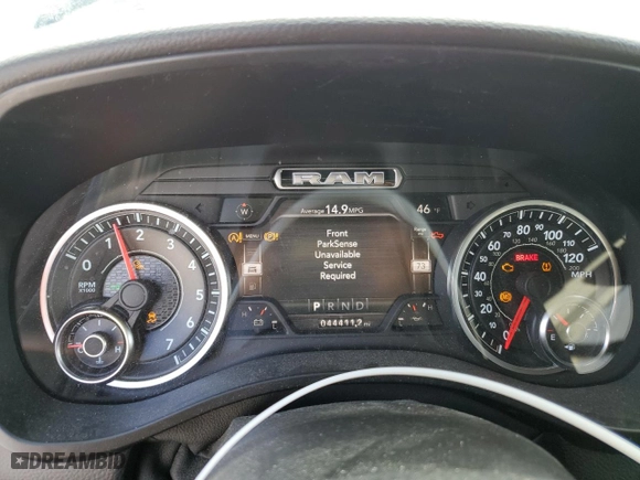 2020 Ram 1500 Big Horn with VIN 1C6SRFFT2LN395428, listed as a Copart auction lot 46041675 with 44,411 mi miles and Salvage Title. Bid and sale history available at carsss.com. Image 9.