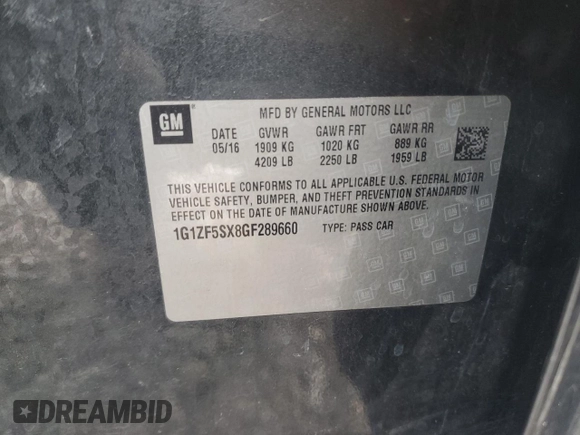 2016 Chevrolet Malibu LT with VIN 1G1ZF5SX8GF289660, listed as a Copart auction lot 47463985 with 108,674 mi miles and Clean Title. Bid and sale history available at DreamBid. Image 12.