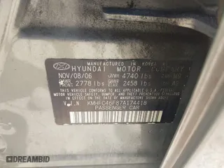 2007 Hyundai Azera SE with VIN KMHFC46F87A174418, listed as a IAAI auction lot 41965732 with 193,164 mi miles. Bid and sale history available at carsss.com. Image 9.