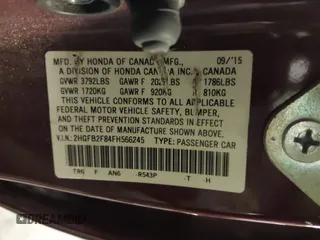 2015 Honda Civic EX with VIN 2HGFB2F84FH566245, listed as a IAAI auction lot 41603522 with 105,467 mi miles and . Bid and sale history available at carsss.com. Image 9.
