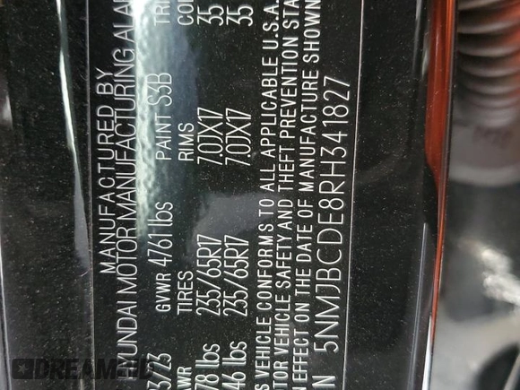 2024 Hyundai Tucson SEL with VIN 5NMJBCDE8RH341827, listed as a Copart auction lot 88865545 with 24,559 mi miles and Non Repairable. Bid and sale history available at carsss.com. Image 14.
