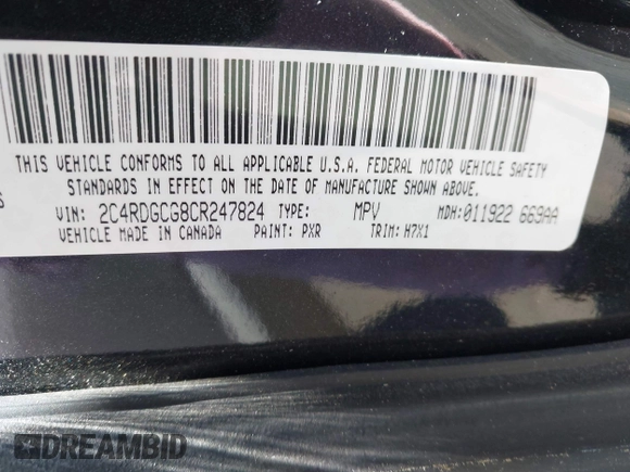 2012 Dodge Grand Caravan SXT with VIN 2C4RDGCG8CR247824, listed as a IAAI auction lot 42210397 with 200,919 mi miles and . Bid and sale history available at DreamBid. Image 9.