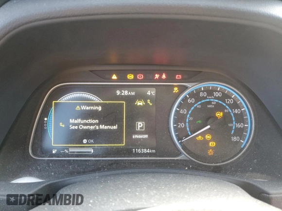 2018 Nissan LEAF S with VIN 1N4AZ1CP0JC316190, listed as a Copart auction lot 55057885 with 116,384 mi miles and Salvage Title. Bid and sale history available at DreamBid. Image 9.